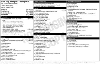 2026 Jeep Wrangler WRANGLER 4-DOOR SPORT S