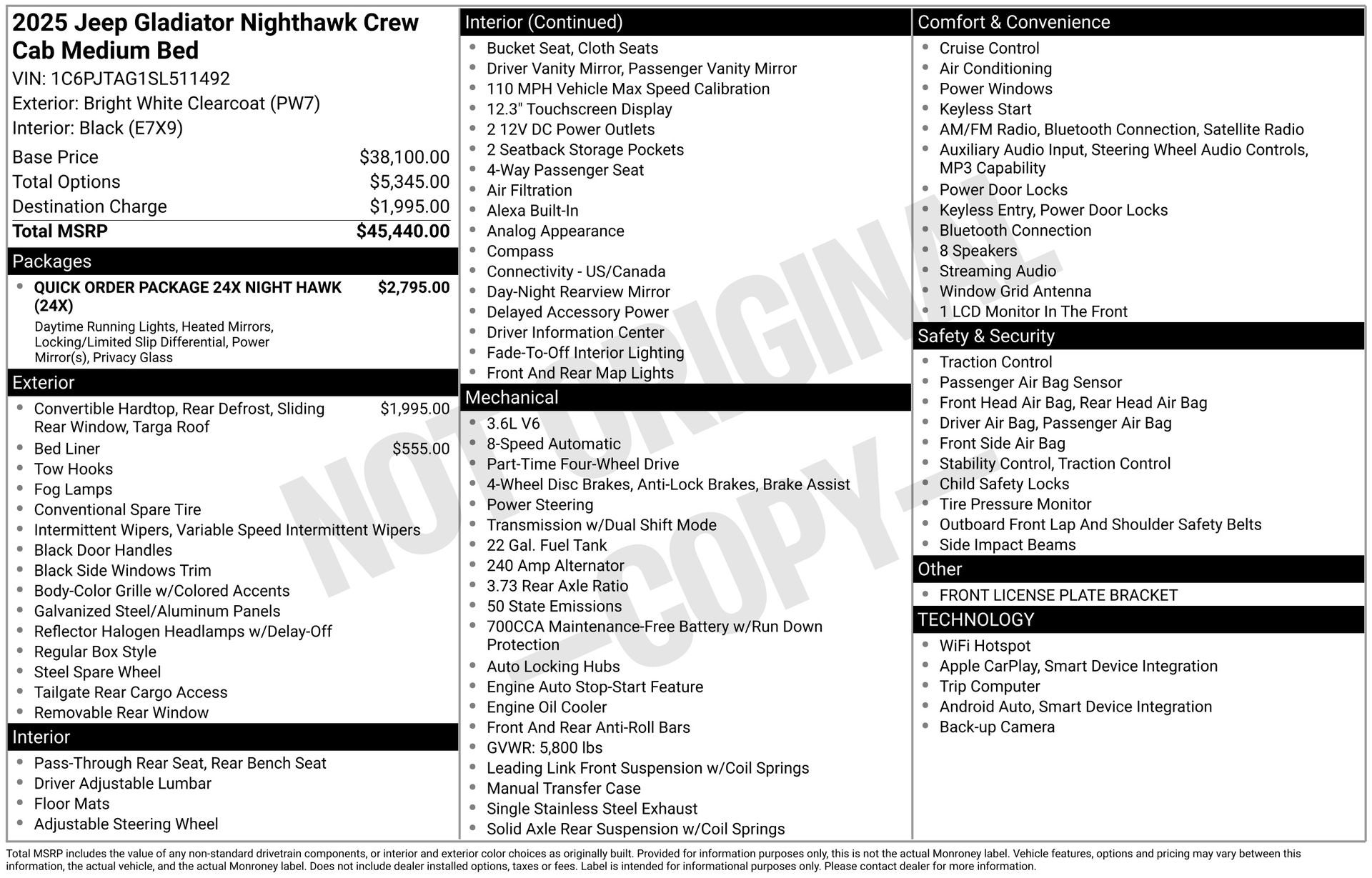 2025 Jeep Gladiator GLADIATOR NIGHTHAWK 4X4