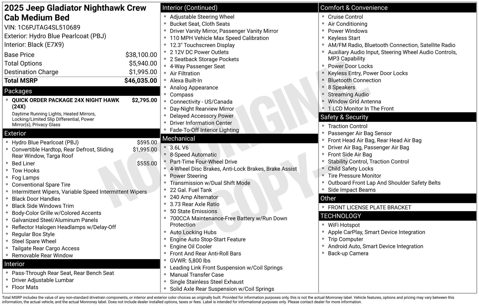 2025 Jeep Gladiator GLADIATOR NIGHTHAWK 4X4