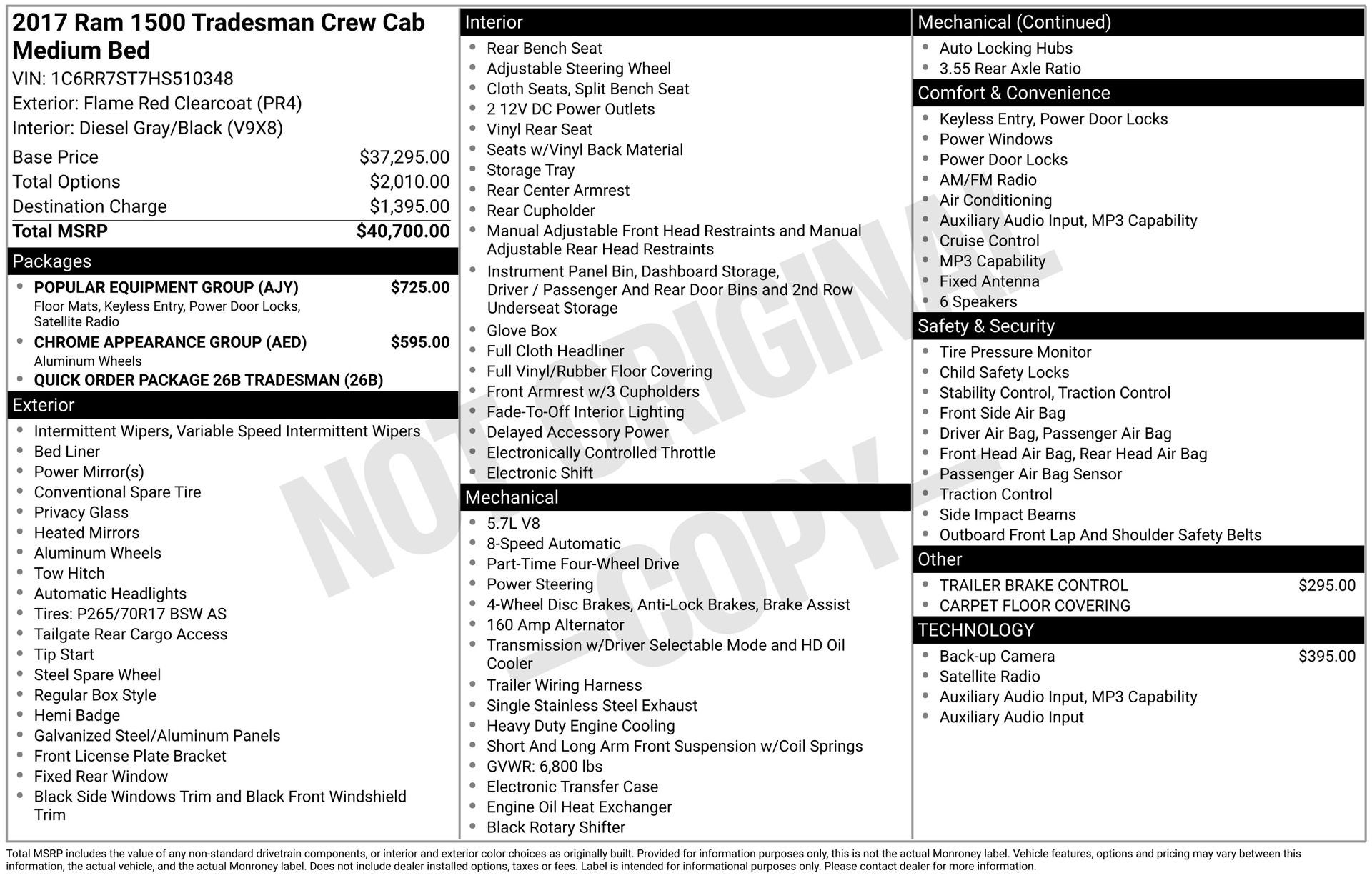 2017 RAM 1500 Tradesman Crew Cab 4x4 6'4' Box