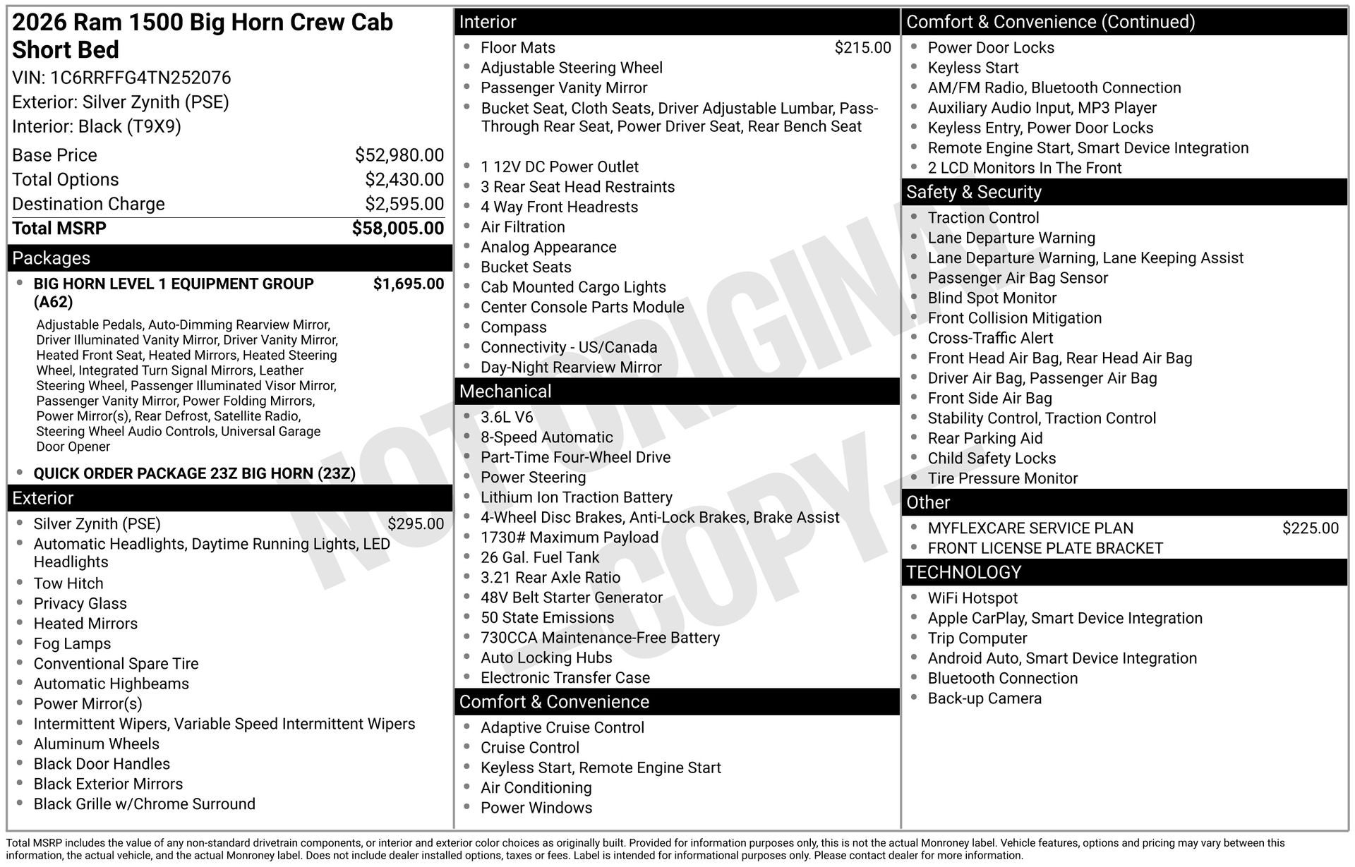 2026 RAM Ram 1500 RAM 1500 BIG HORN CREW CAB 4X4 5'7' BOX