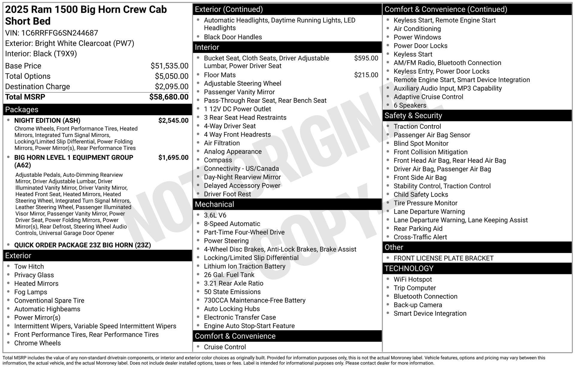 2025 RAM Ram 1500 RAM 1500 BIG HORN CREW CAB 4X4 5'7' BOX