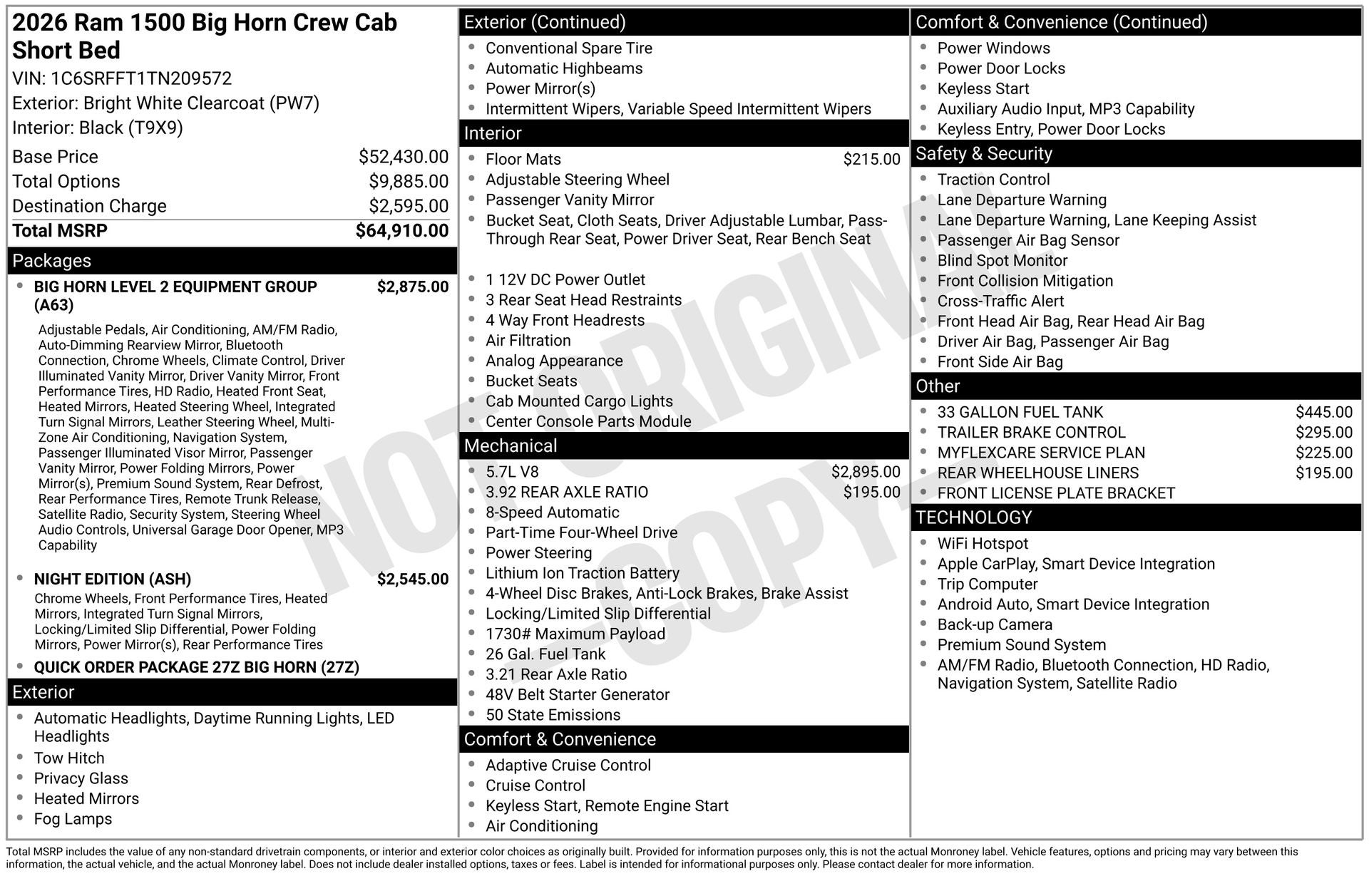 2026 RAM Ram 1500 RAM 1500 BIG HORN CREW CAB 4X4 5'7' BOX