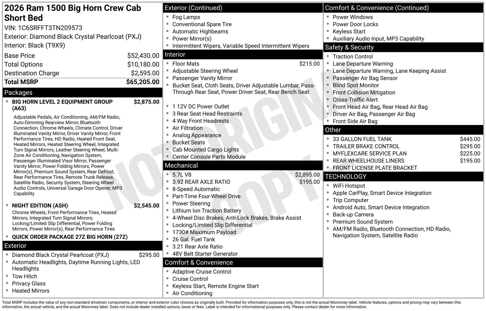 2026 RAM Ram 1500 RAM 1500 BIG HORN CREW CAB 4X4 5'7' BOX