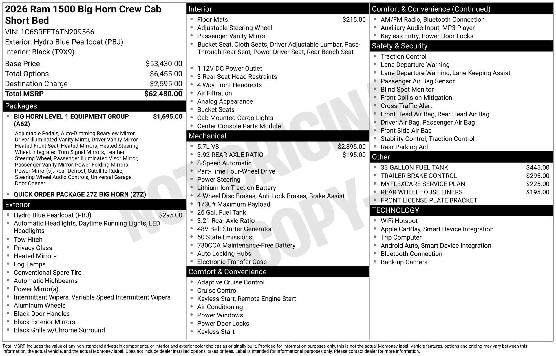 2026 RAM Ram 1500 RAM 1500 BIG HORN CREW CAB 4X4 5'7' BOX