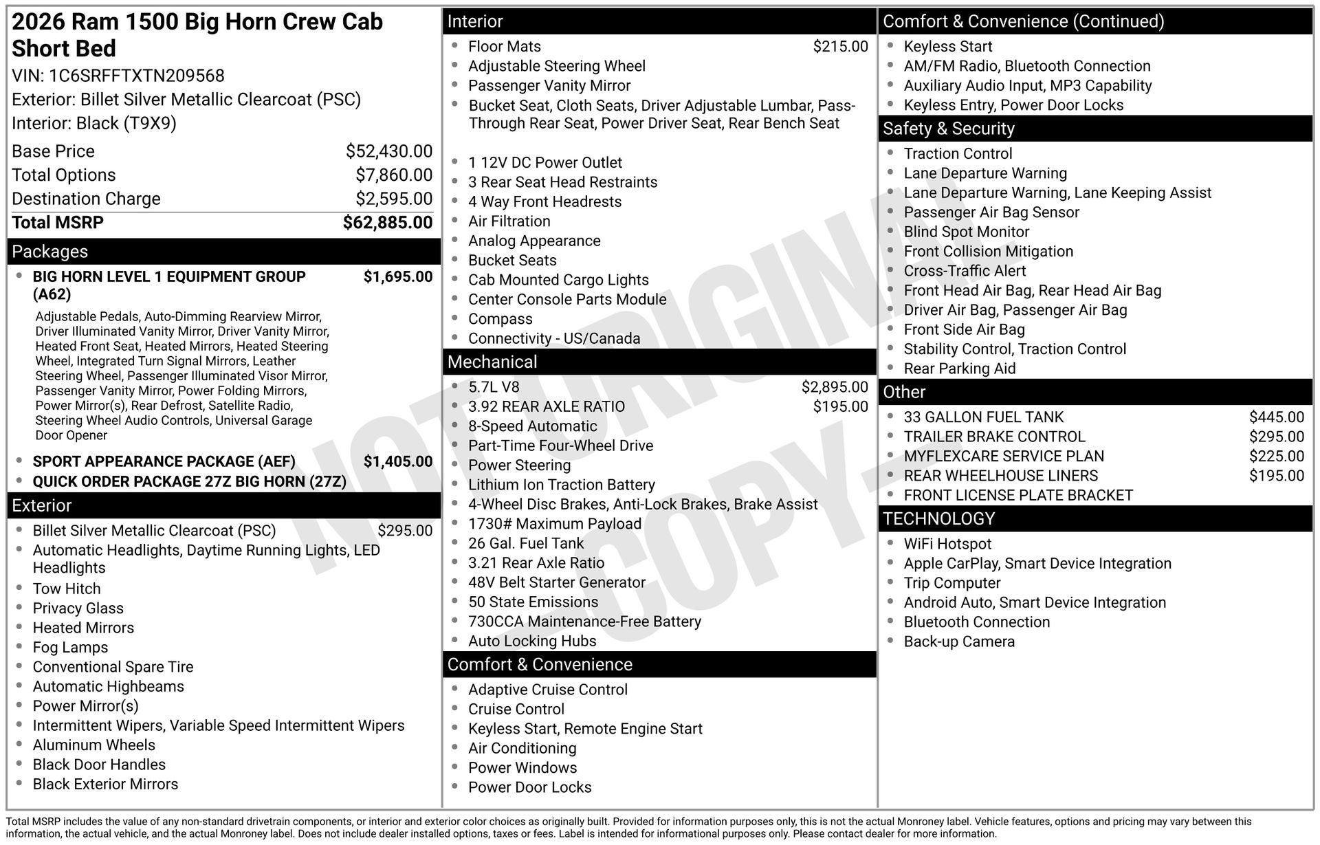 2026 RAM Ram 1500 RAM 1500 BIG HORN CREW CAB 4X4 5'7' BOX