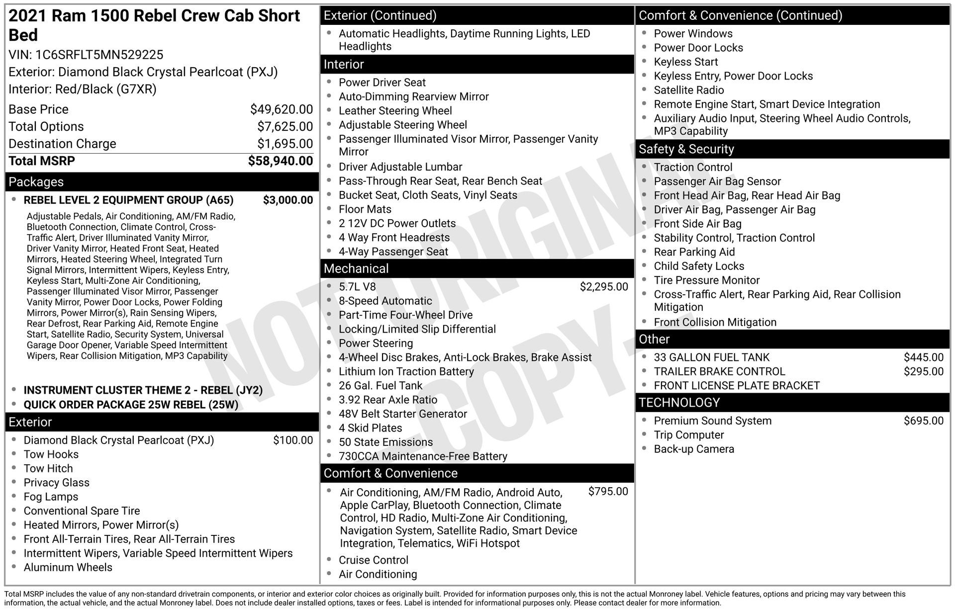 2021 RAM 1500 Rebel Crew Cab 4x4 5'7' Box