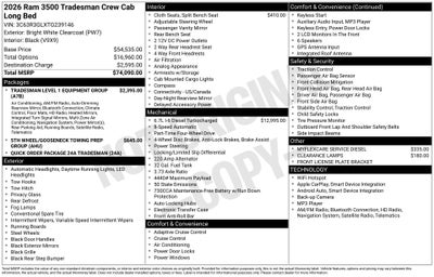 2026 RAM Ram 3500 RAM 3500 TRADESMAN CREW CAB 4X4 8' BOX