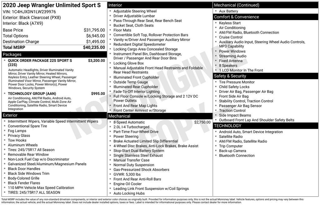2020 Jeep Wrangler Unlimited Sport S