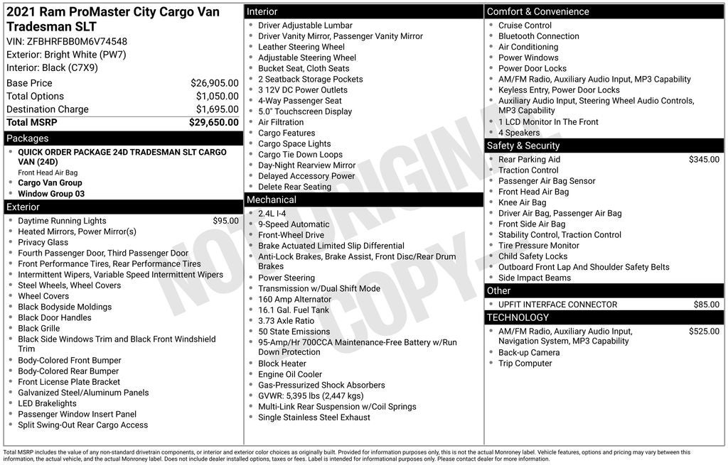 2021 RAM ProMaster City Tradesman SLT