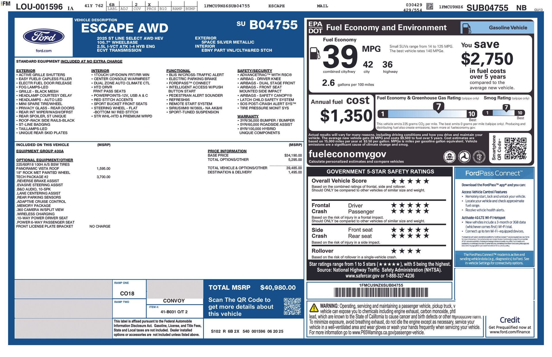 2025 Ford Escape Hybrid ST-Line Select