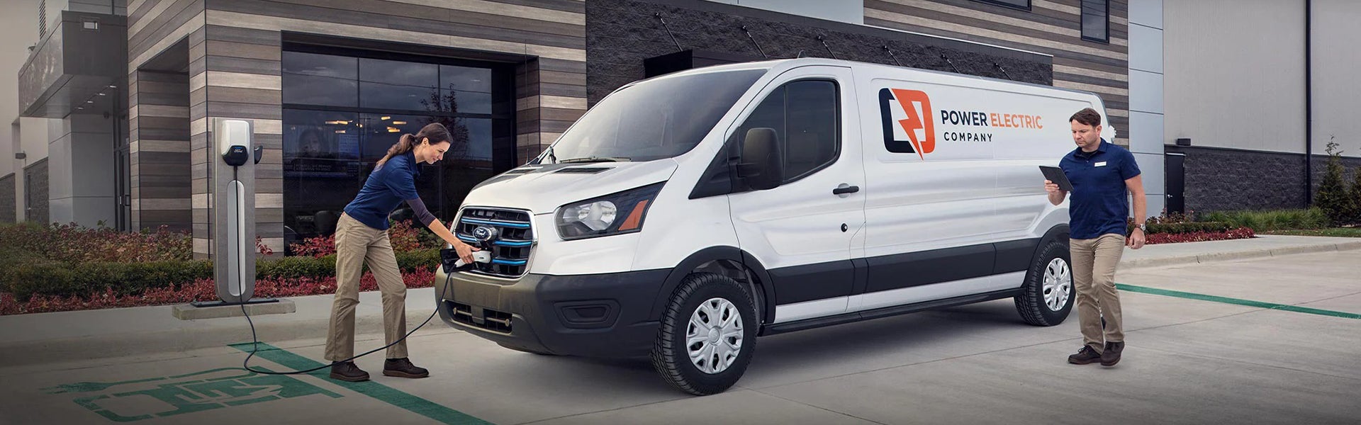 ford e-transit van being charged
