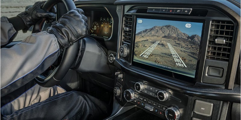 A driver's view of the Ford F-150 truck's digital display screen