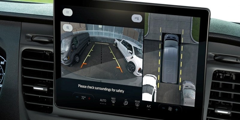 ford transit van digital screen showing a 360-degree camera view.