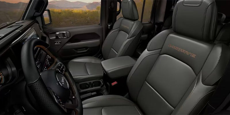 Interior view of the Jeep Gladiator Mojave's front leather seats