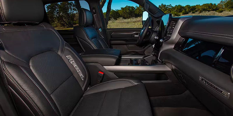 RAM 1500 Rebel black leather seats and front cabin interior