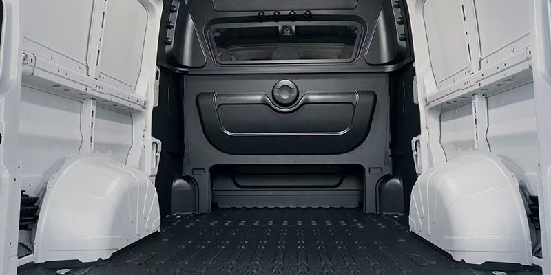 Close-up of the Ram ProMaster van's empty cargo area interior